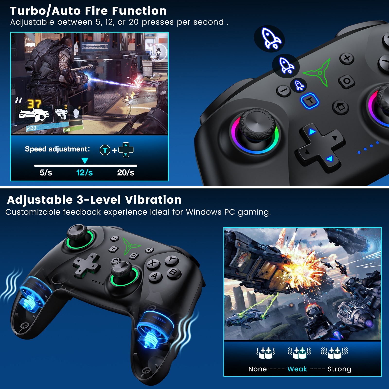 Wireless Bluetooth Controller PC Controller with Holder Hall Effect Joystic