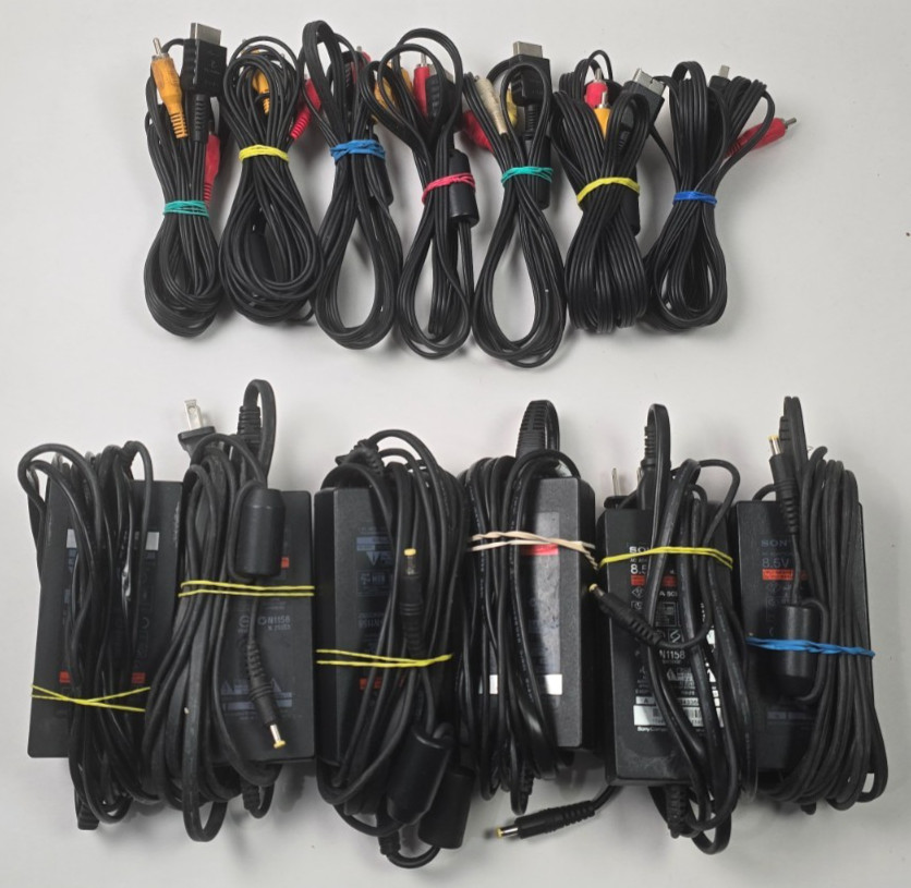 Lot of PlayStation 2, PS2 Slim 6 Power Supply & 7 Audio Video Cables – Tested
