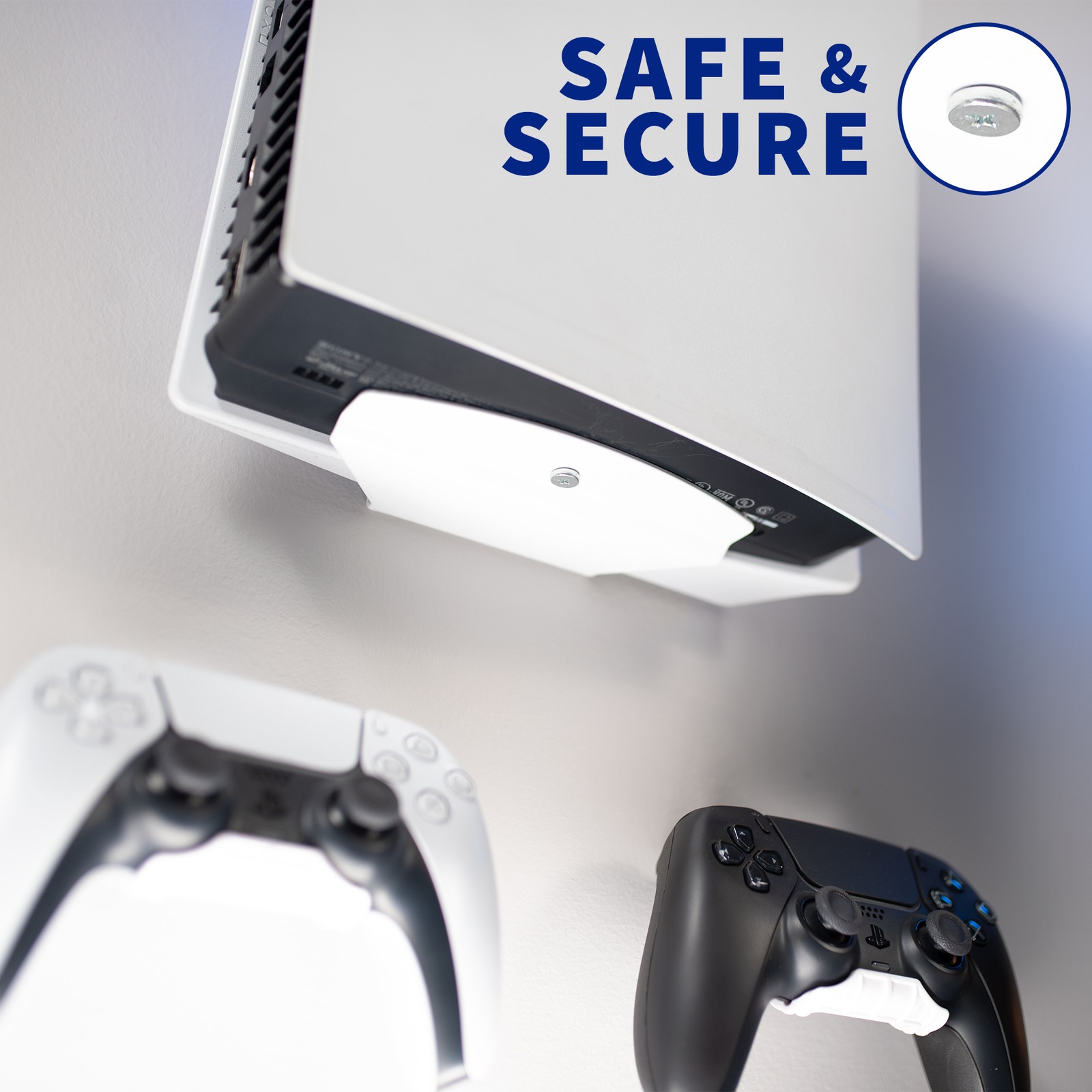 VIVO White Steel Wall Mount Designed for PS5 Console, 2 Controller Mounts