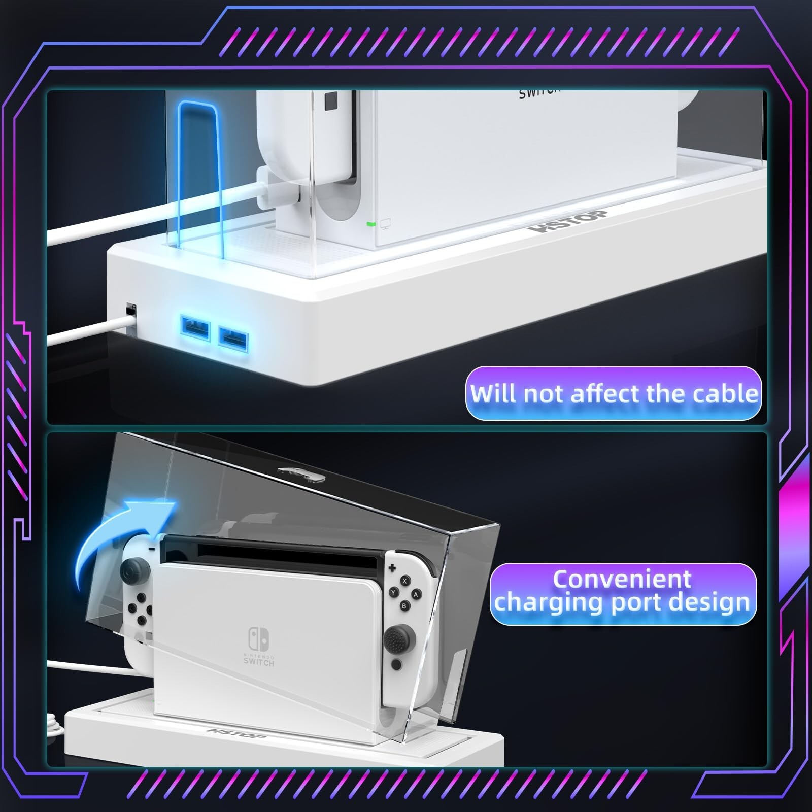 Nintendo Switch/OLED Anti-Scratch Slim Dock Case with 16 LED Colors Light Base