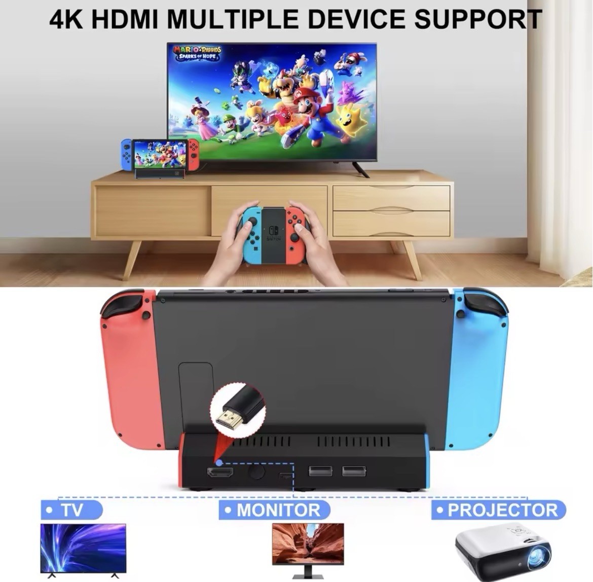 Nintendo Switch OLED Dock Station 4K HDMI USB-C Hub Charging Base Adapter