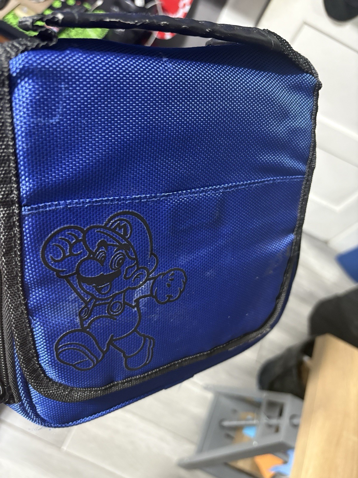 Nintendo 3DS Super Mario 9″ Travel Carrying Case BLUE w/ Shoulder Strap