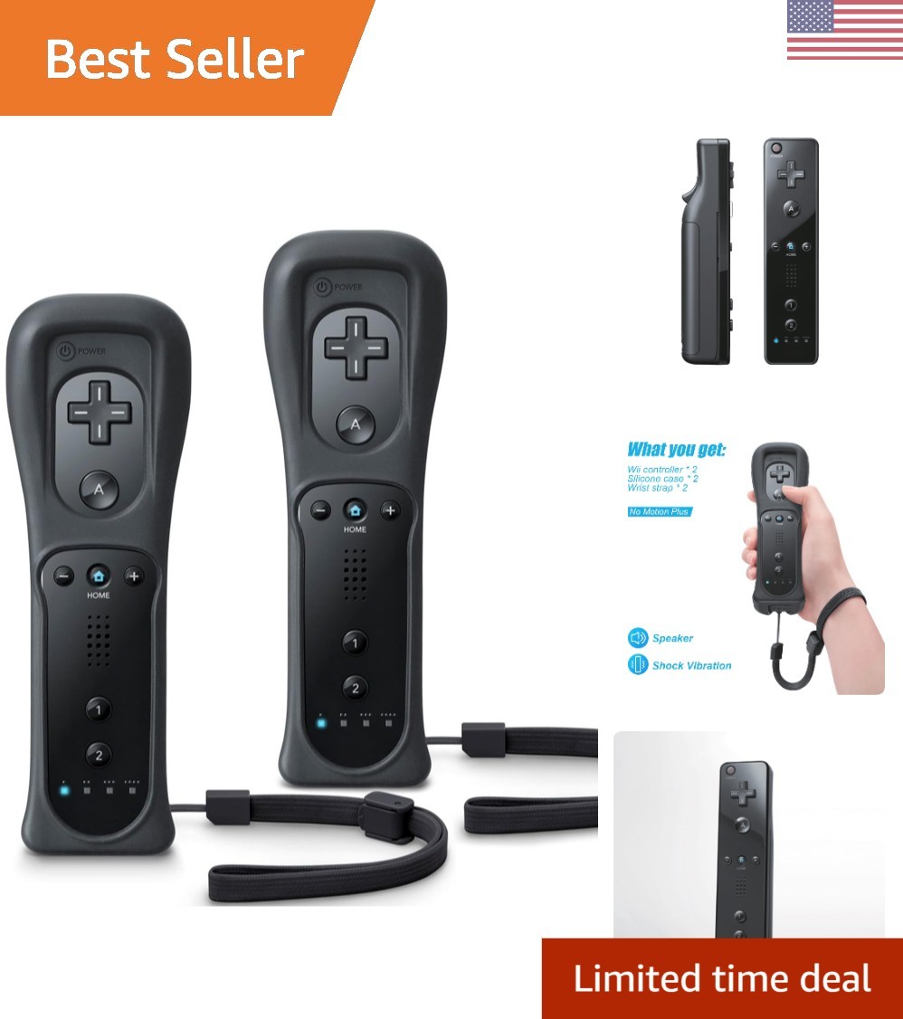 Dual Wii & Wii U Controllers with Motion-Sensing Tech & Silicone Cases – Black