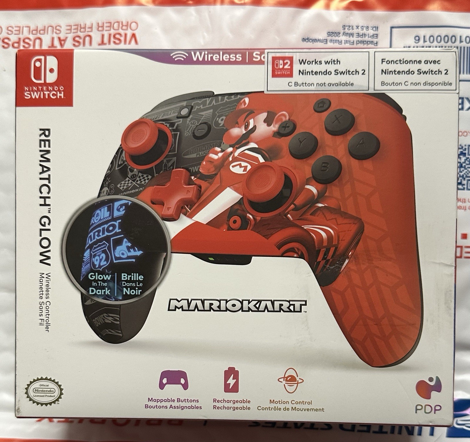 PDP Rematch Glow Wireless Controller (Grand Prix Mario) Brand New