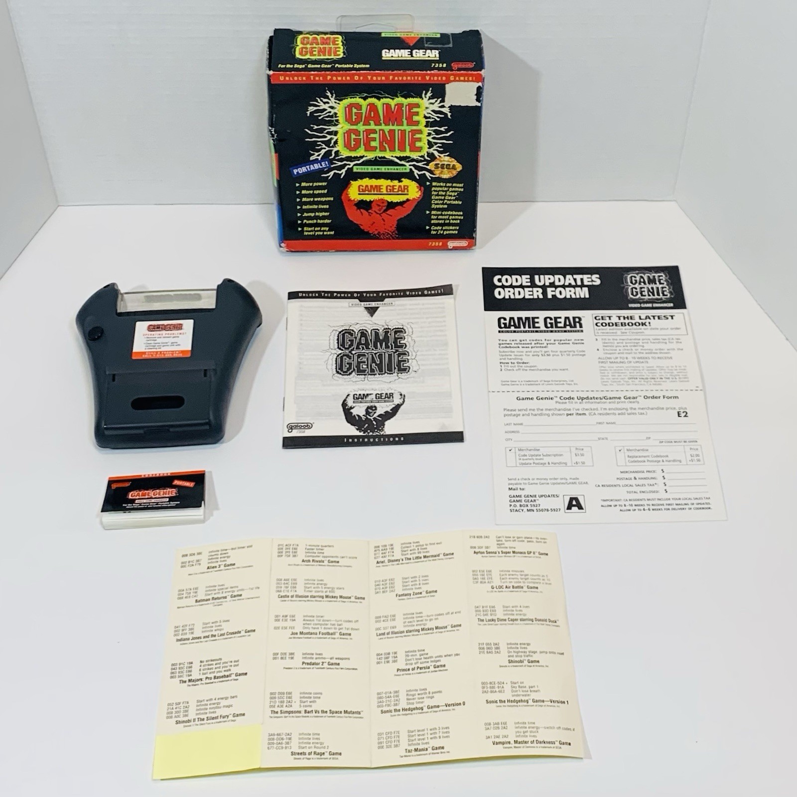 1993 Galoob Game Genie for Sega Game Gear Video Game Enhancer Box and Code Book