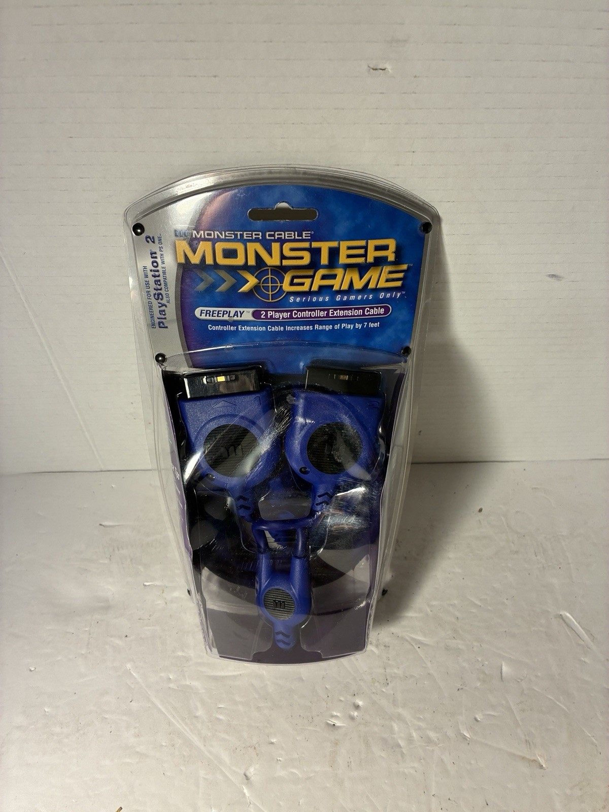 NEW DUAL 2 BLUE LED MONSTER BRAND CONTROLLER EXTENSION CABLES FOR PLAYSTATION 1