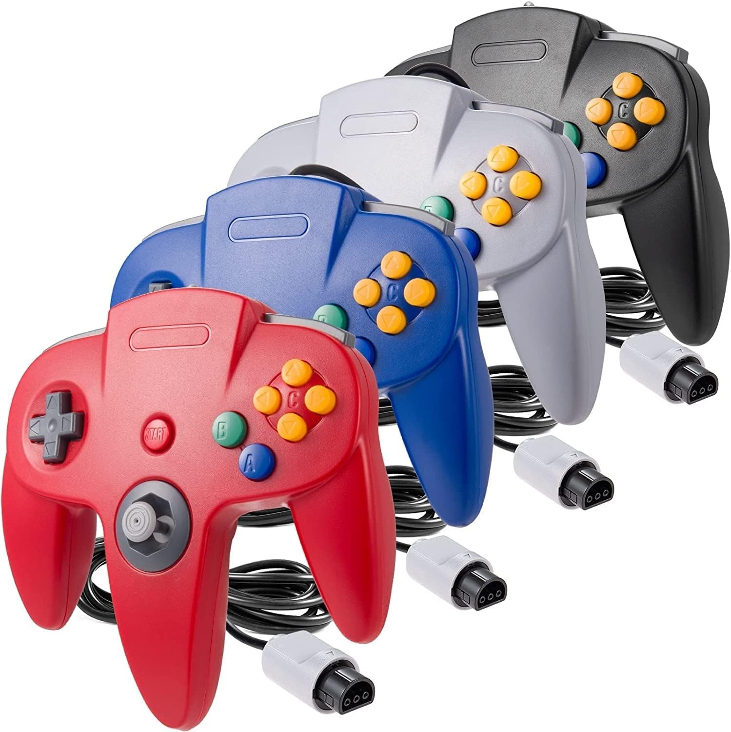 Wired N64 Gamepad Bundle – Black/Gray/Red/Blue