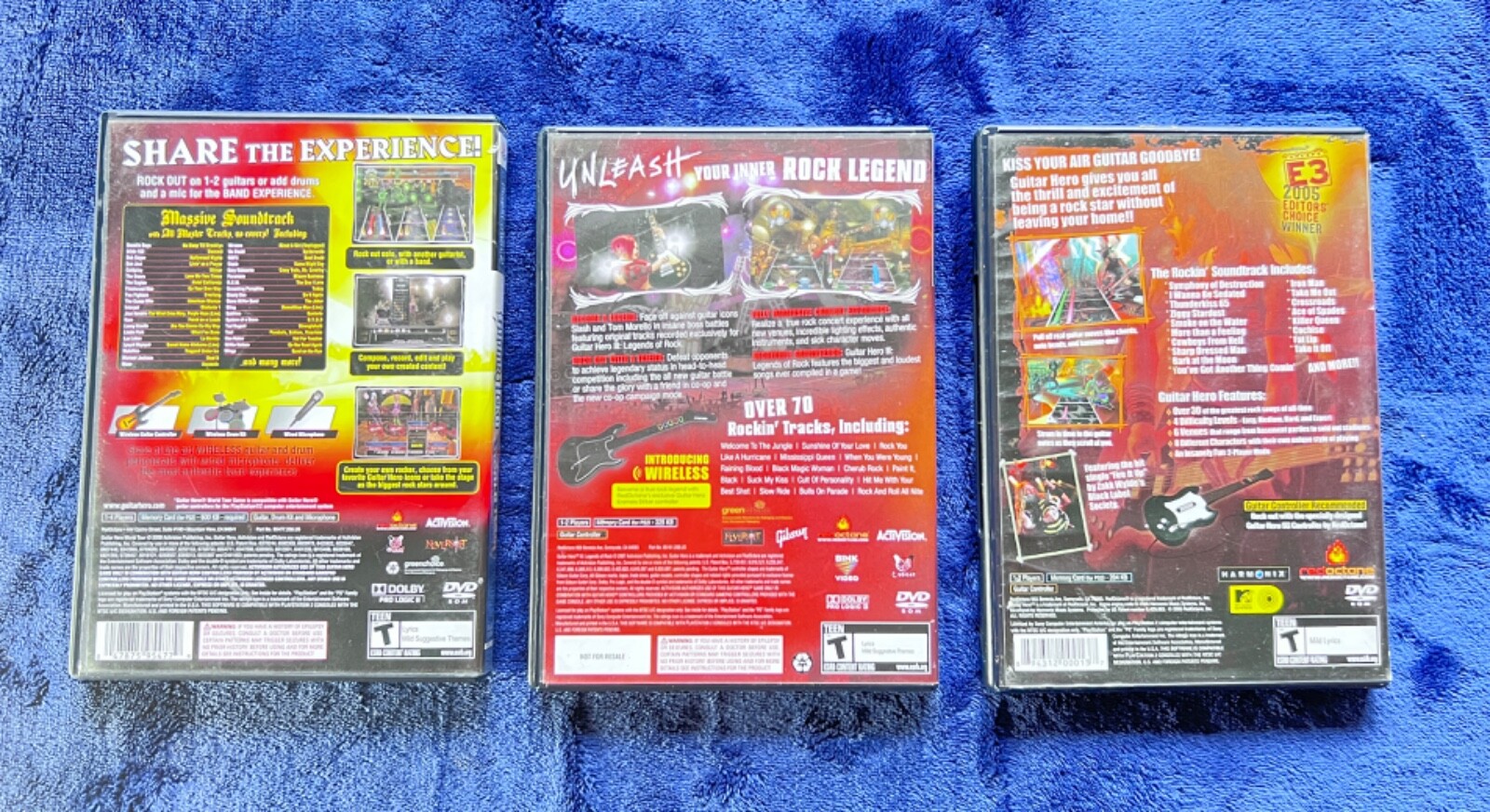 New PlayStation 2 Red Octane Wireless Guitar Hero II and Game with 3 Used Games