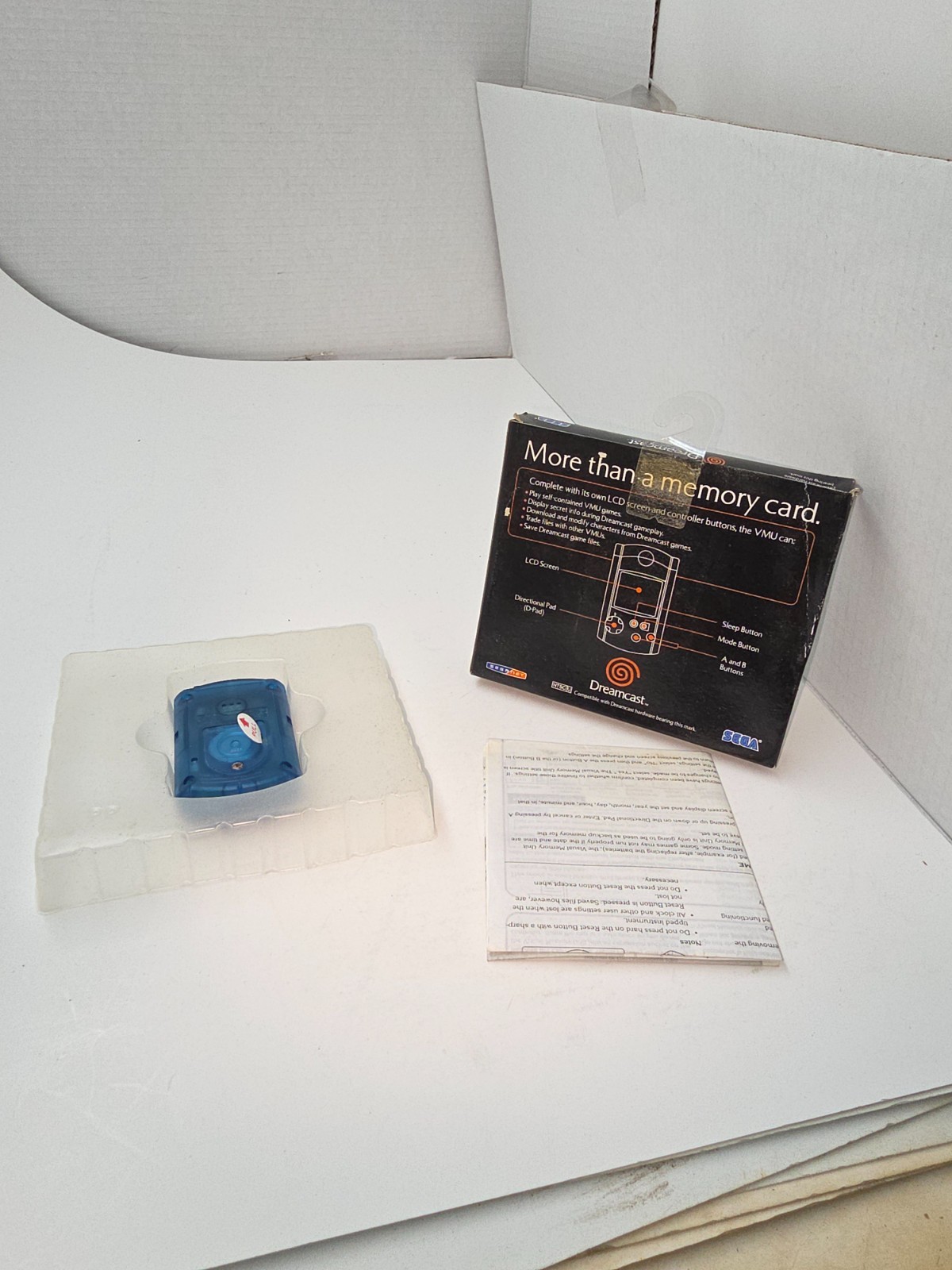 Working Sega Dreamcast Clear Blue VMU OEM Visual Memory Unit Damaged #K39