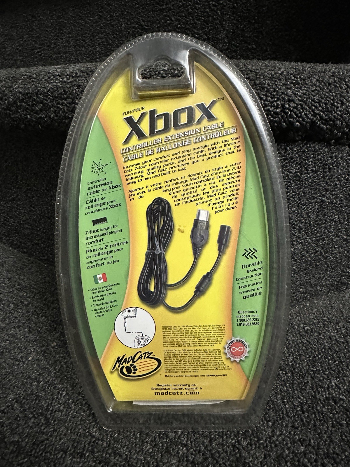 Mad Catz for Original Xbox Controller 7 ft Extension Cord Cable Heavy Wiring NEW