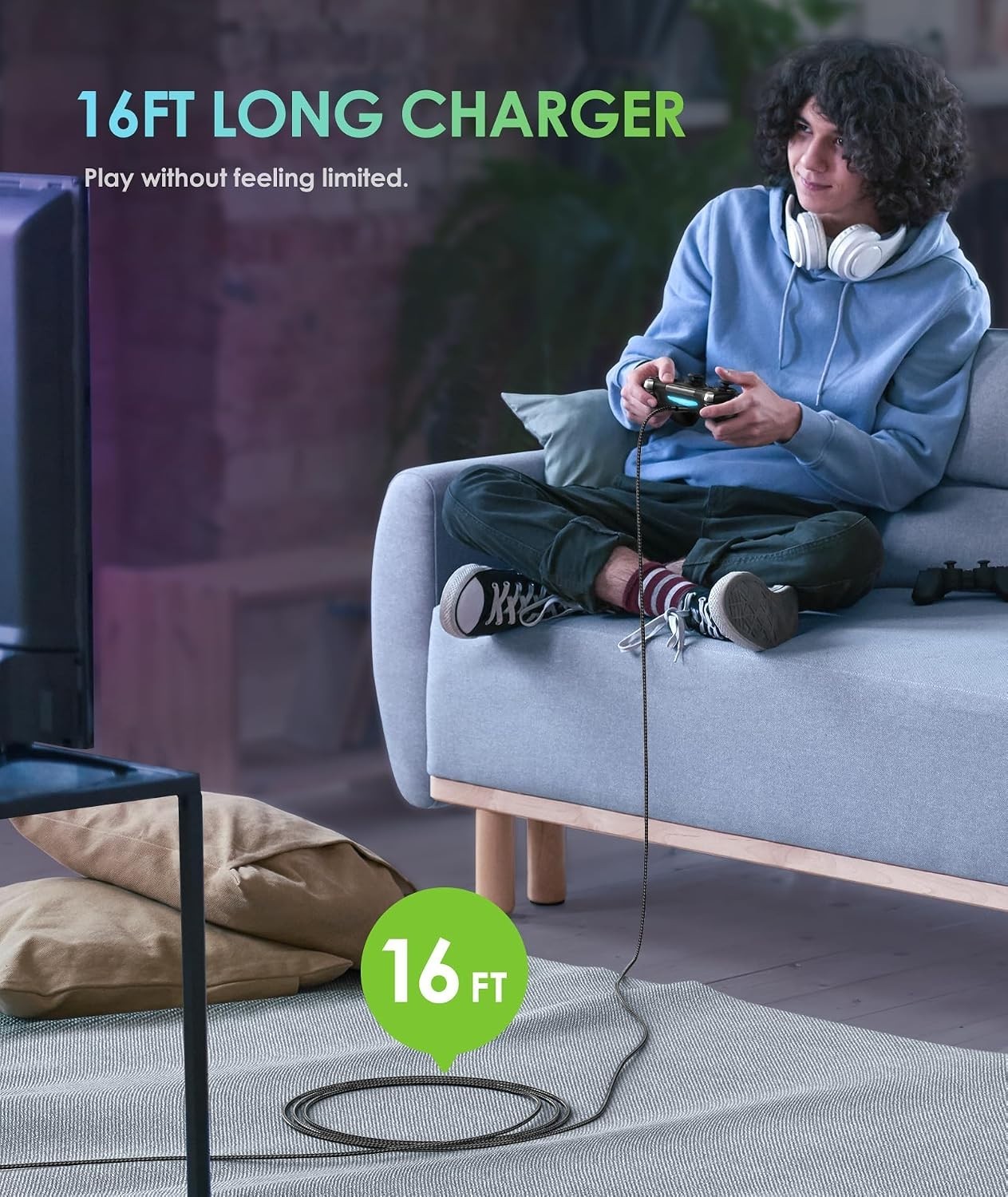 Super Long 16 FT Micro USB Cable for PS4 and Xbox Controllers – High Speed