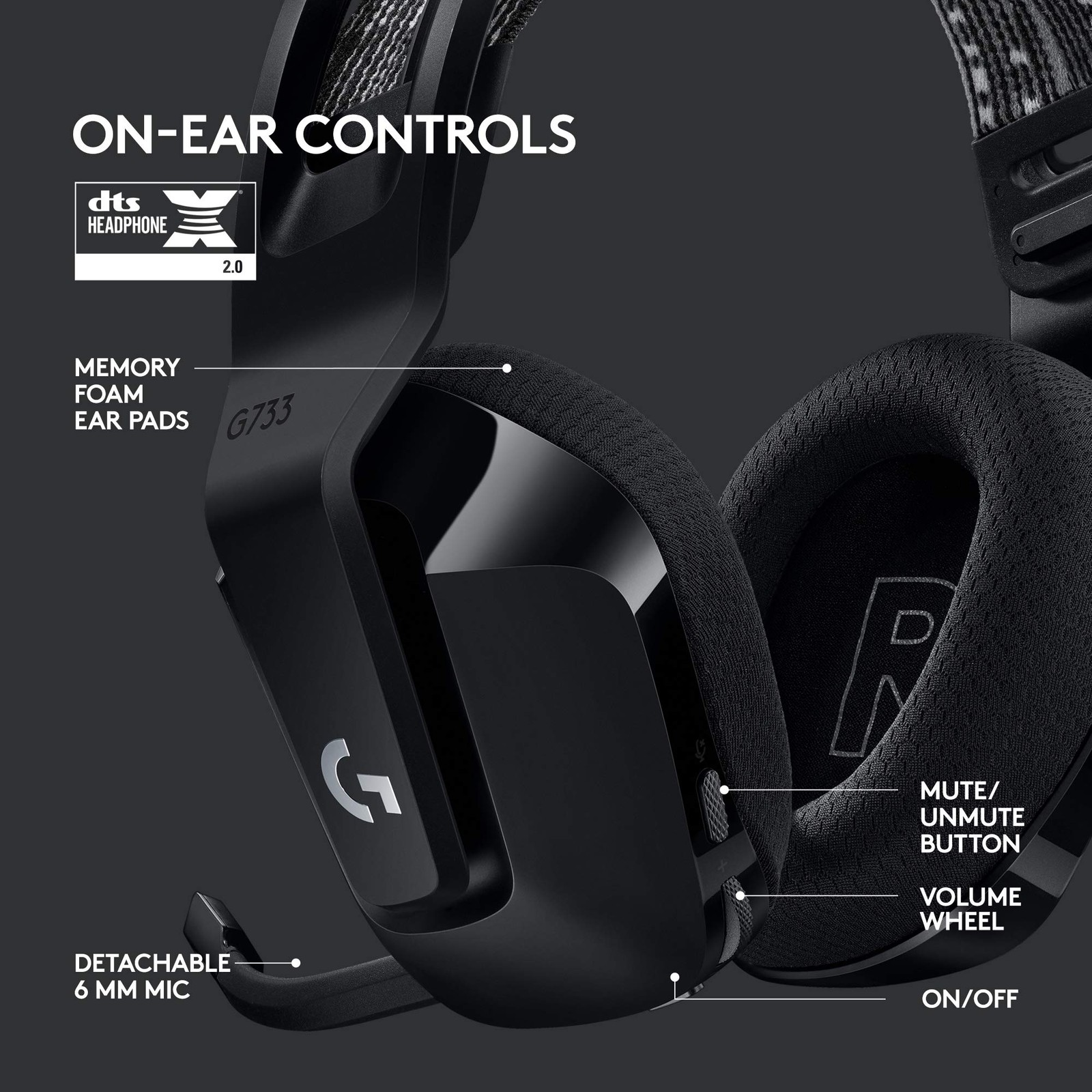 Logitech G733 Lightspeed Wireless Gaming Headset Suspension Headband Lightsync