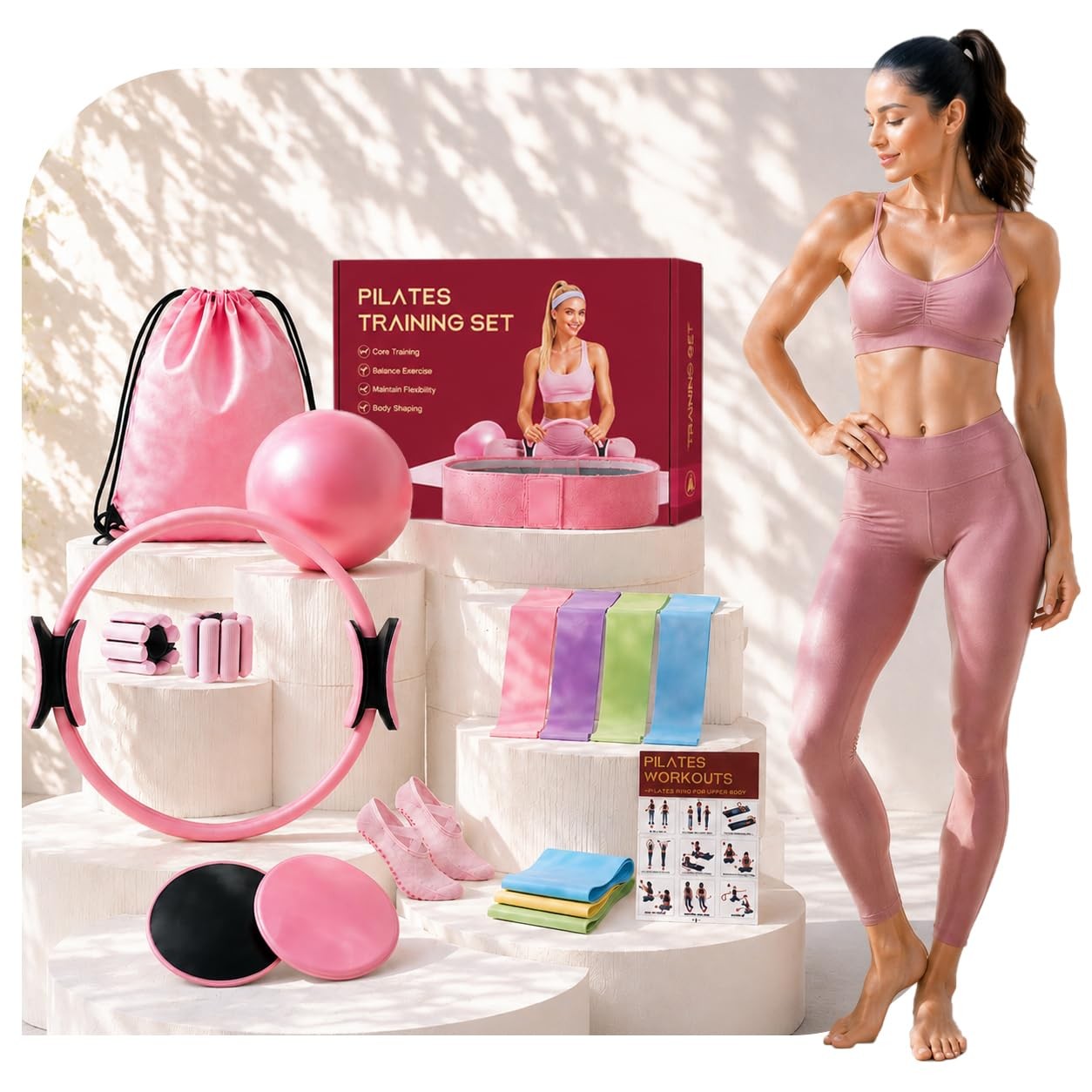 Pilates Kit for Women, Home Workout Equipment Set with Ring, Ball, Resistance…