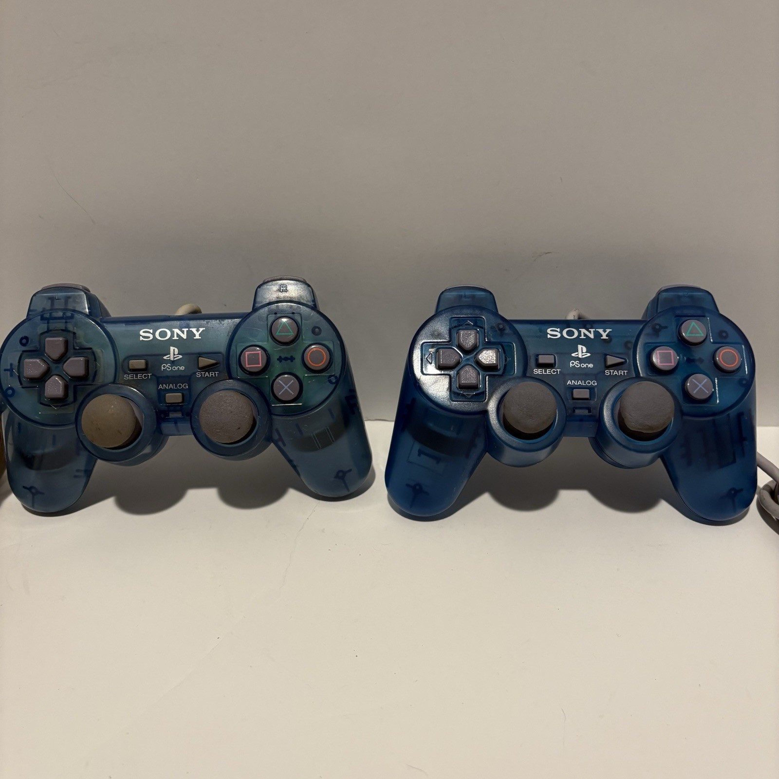 Lot Of 2 Sony PS ONE PS1 PlayStation Ocean Blue Clear Controller SCPH-110 OEM