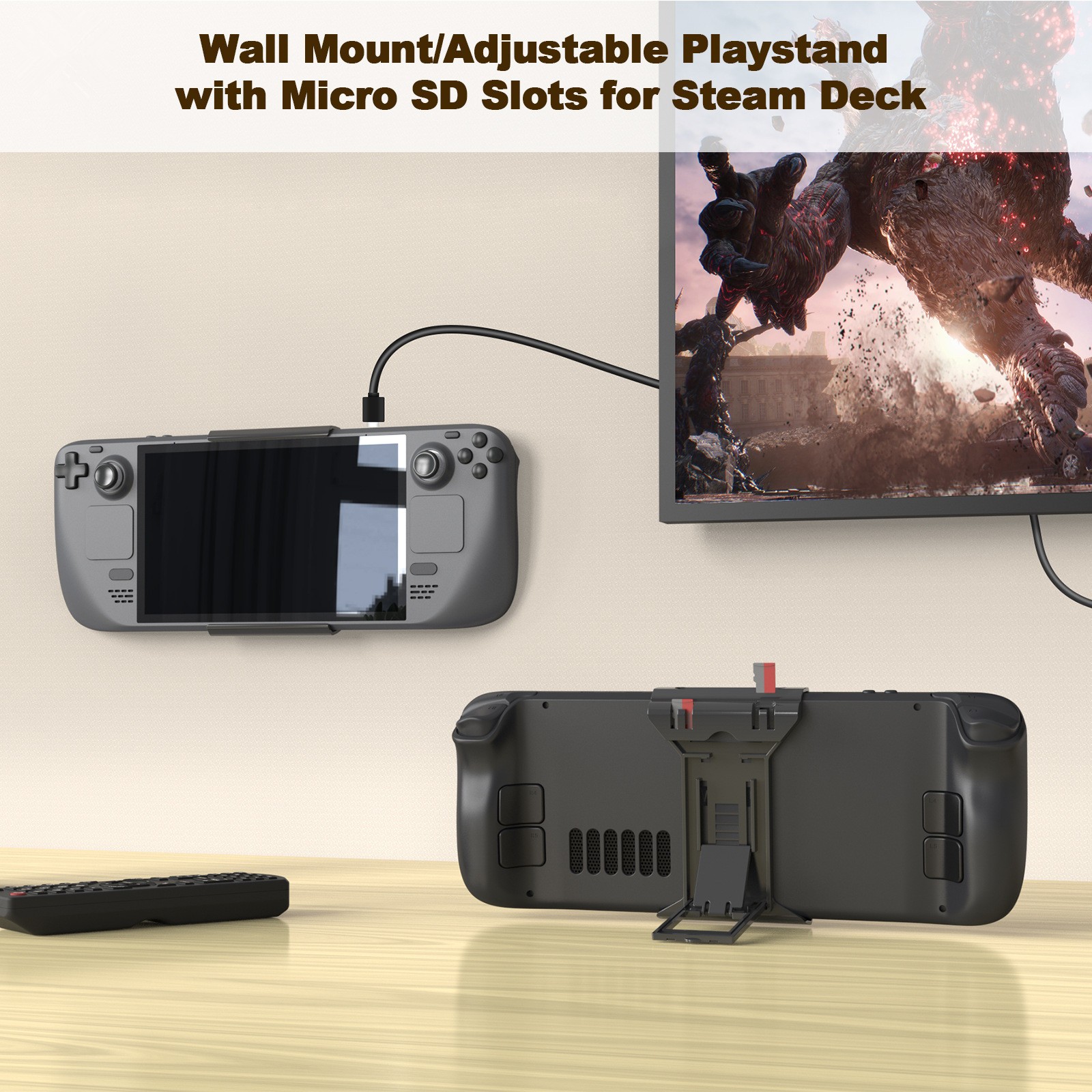 2 in 1 External Base Stand Holder TF Card Storage Rack for Steam Deck Console