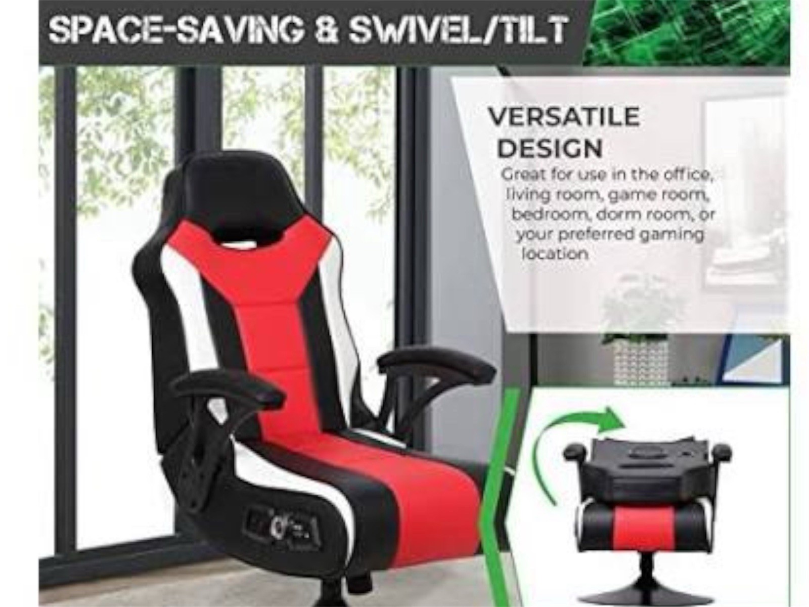 X-Rocker PC Office Computer Gaming Falcon Pedestal Chair 2.1 Wireless, Black/Red