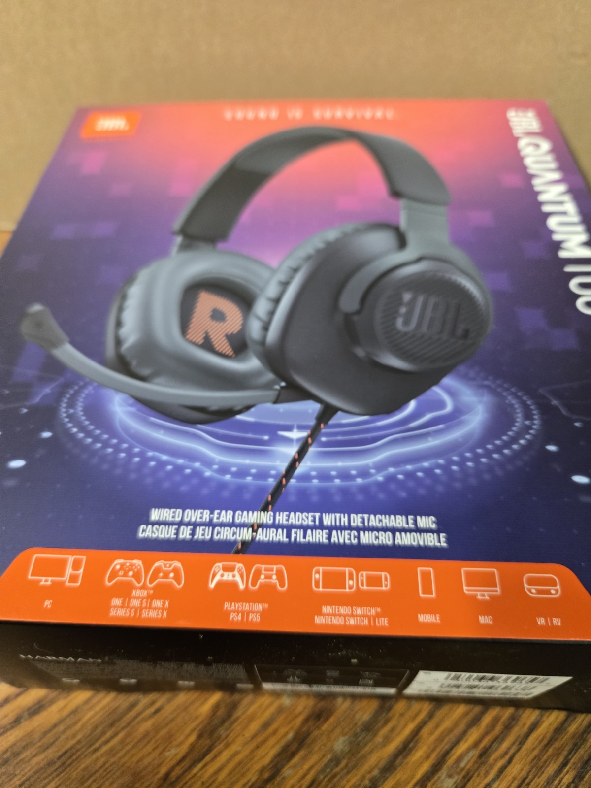 NEW JBL Quantum 100 Wired Gaming Headset Black PC PS4 PS5 Xbox Switch SEALED