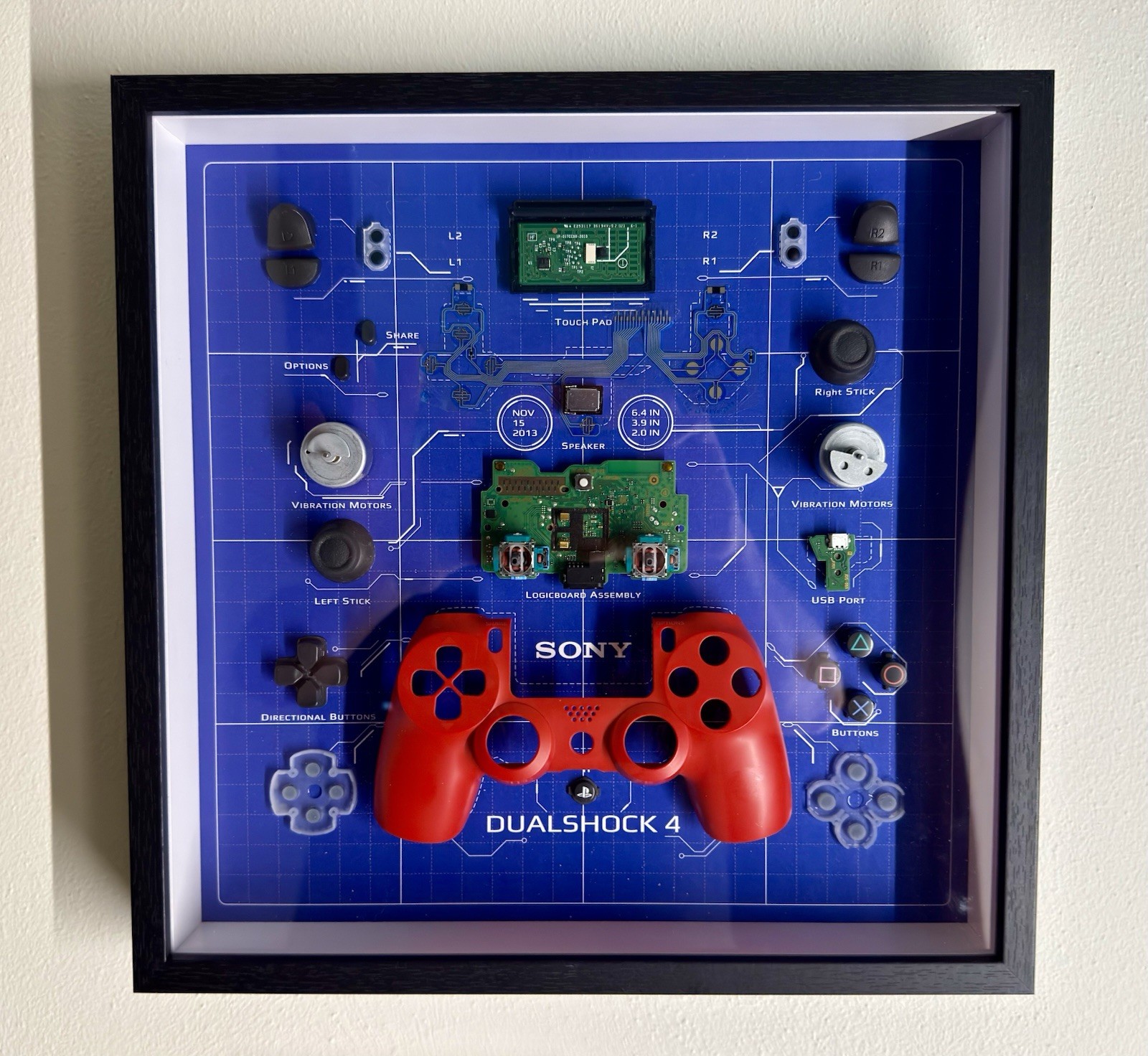 PlayStation 4 PS4 Disassembled Controller Shadow Box Artwork