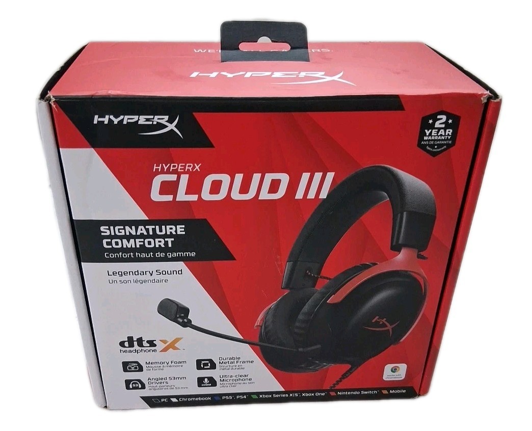 HyperX Cloud III Over-Ear Gaming Headset – Black/Red Excellent Cond Open Box