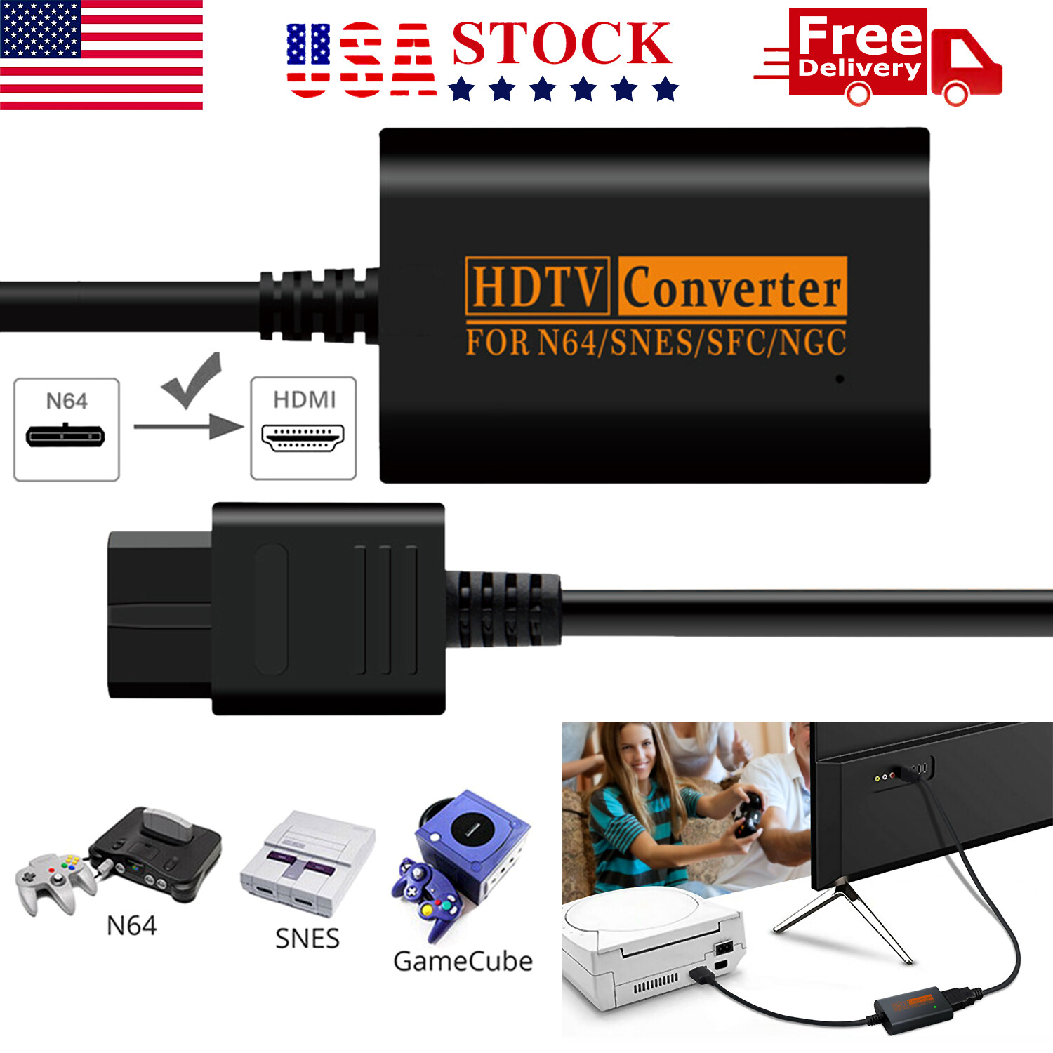 HDMI Adapter Converter w/ HD Cable for Nintendo 64/SNES/NGC/SFC Gamecube Console