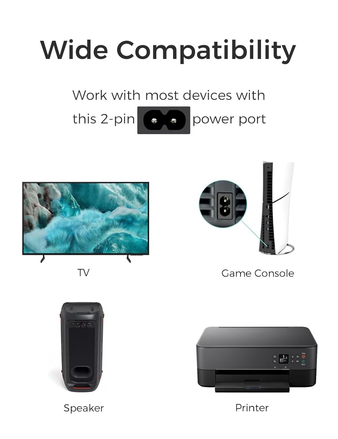 Multi-Compatible 3ft Power Cord for Xbox & PlayStation – Fast Charging & Safe