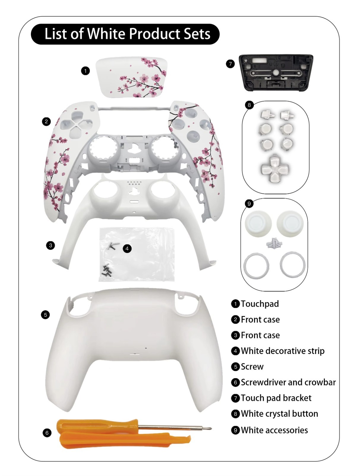 Pink and White Japan China Sakura Flower PS5 Controller Shell