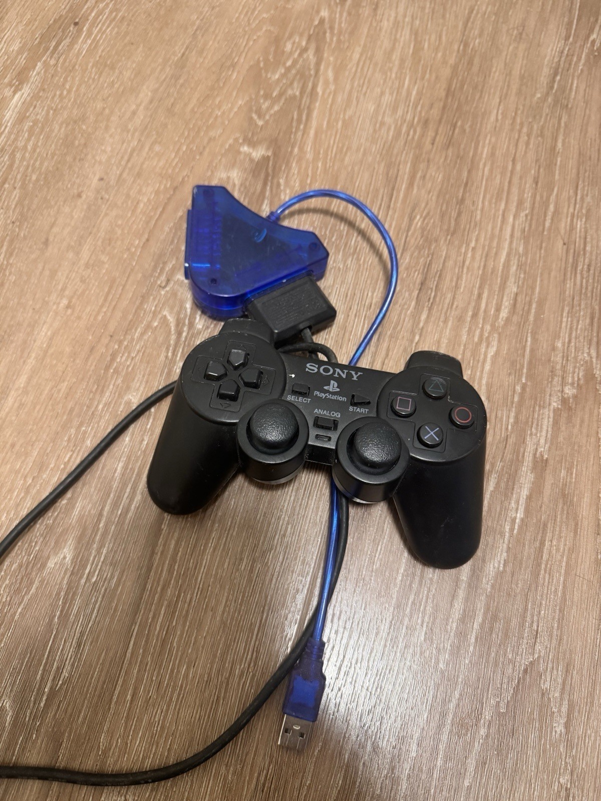 Sony DualShock Wired Analog Controller PS1/PS2 w/ 7ft USB Cable + Blue Adapter