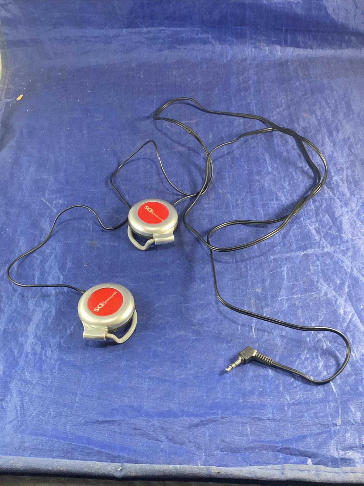 Nintendo DS Headset Original Silver & Red Earphones Ear Clips TESTED