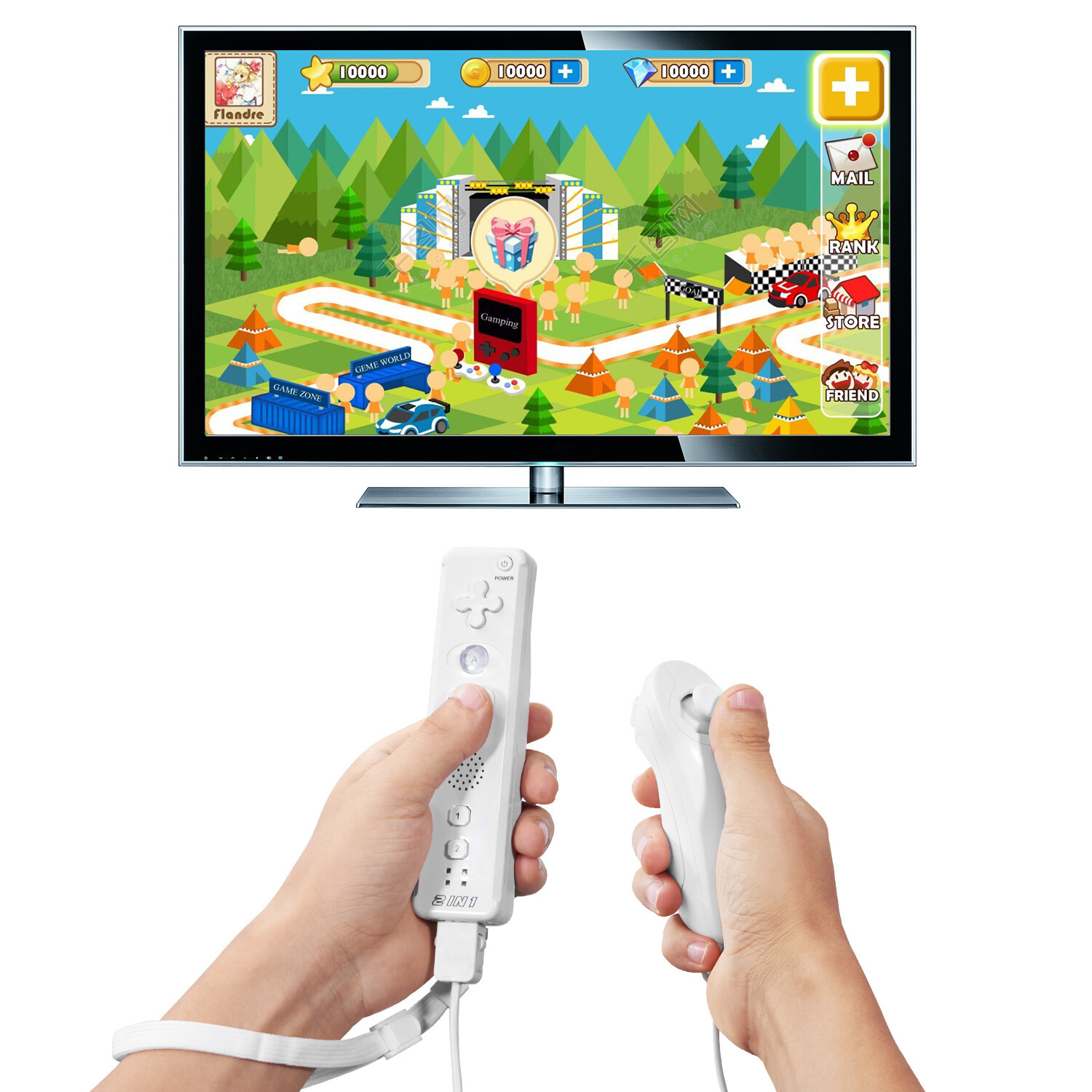 2X Built in Motion Plus Remote Controller+Nunchuck For Wii U & Wii Console White