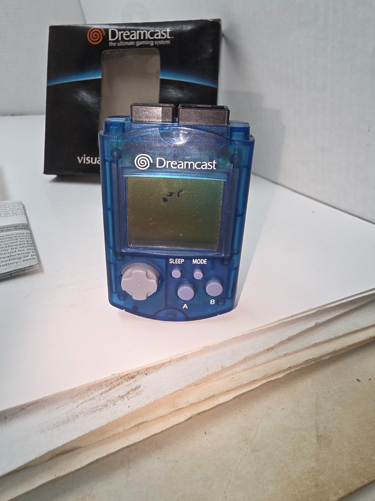 Working Sega Dreamcast Clear Blue VMU OEM Visual Memory Unit Damaged #K39