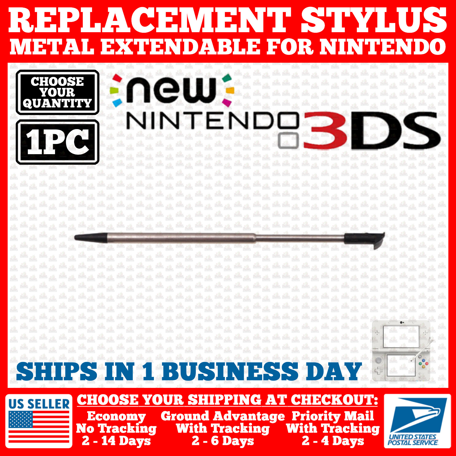 New 3DS Metal Retractable Stylus For Nintendo Touch Pen Replacement Black N3DS