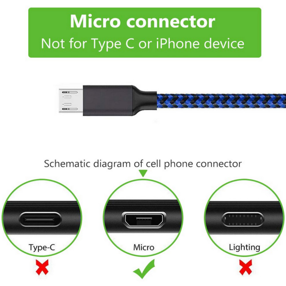 3 Pack Braided Micro USB Charger Cable Charging Cord For Android Samsung Google