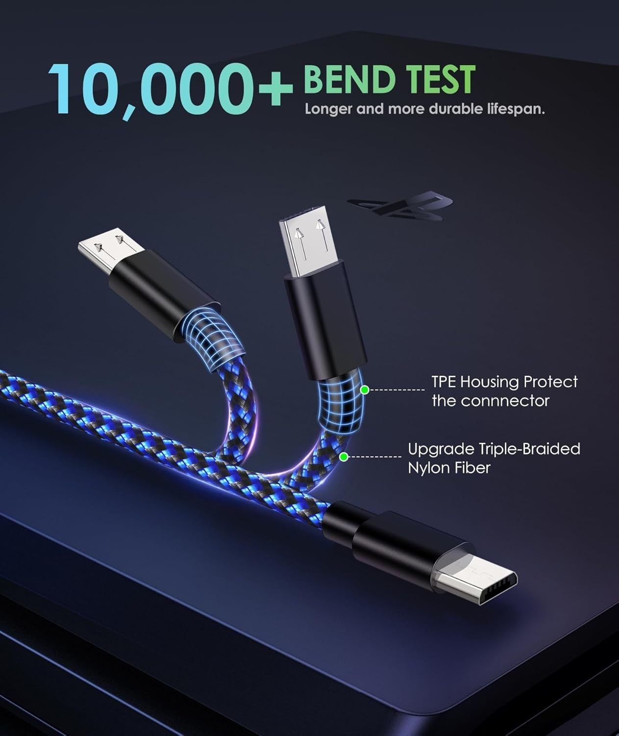 Universal 10FT Micro USB Charging Cables – Fast Charge 2 Pack for PS4/Xbox