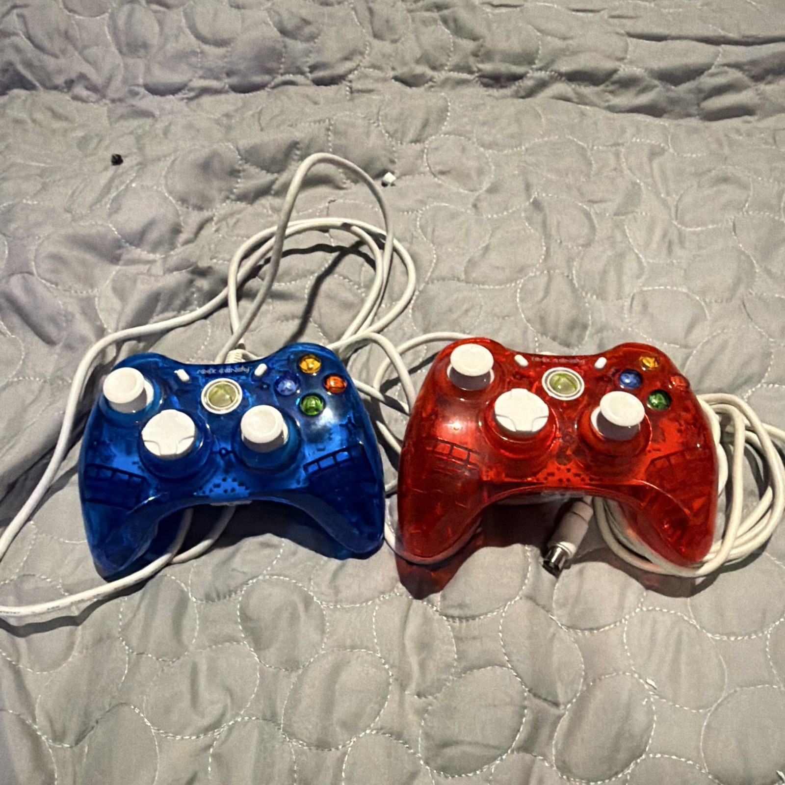 Rock Candy Wired Controllers Lot of 2 for Xbox 360 Transparent Blue & Red 7ft