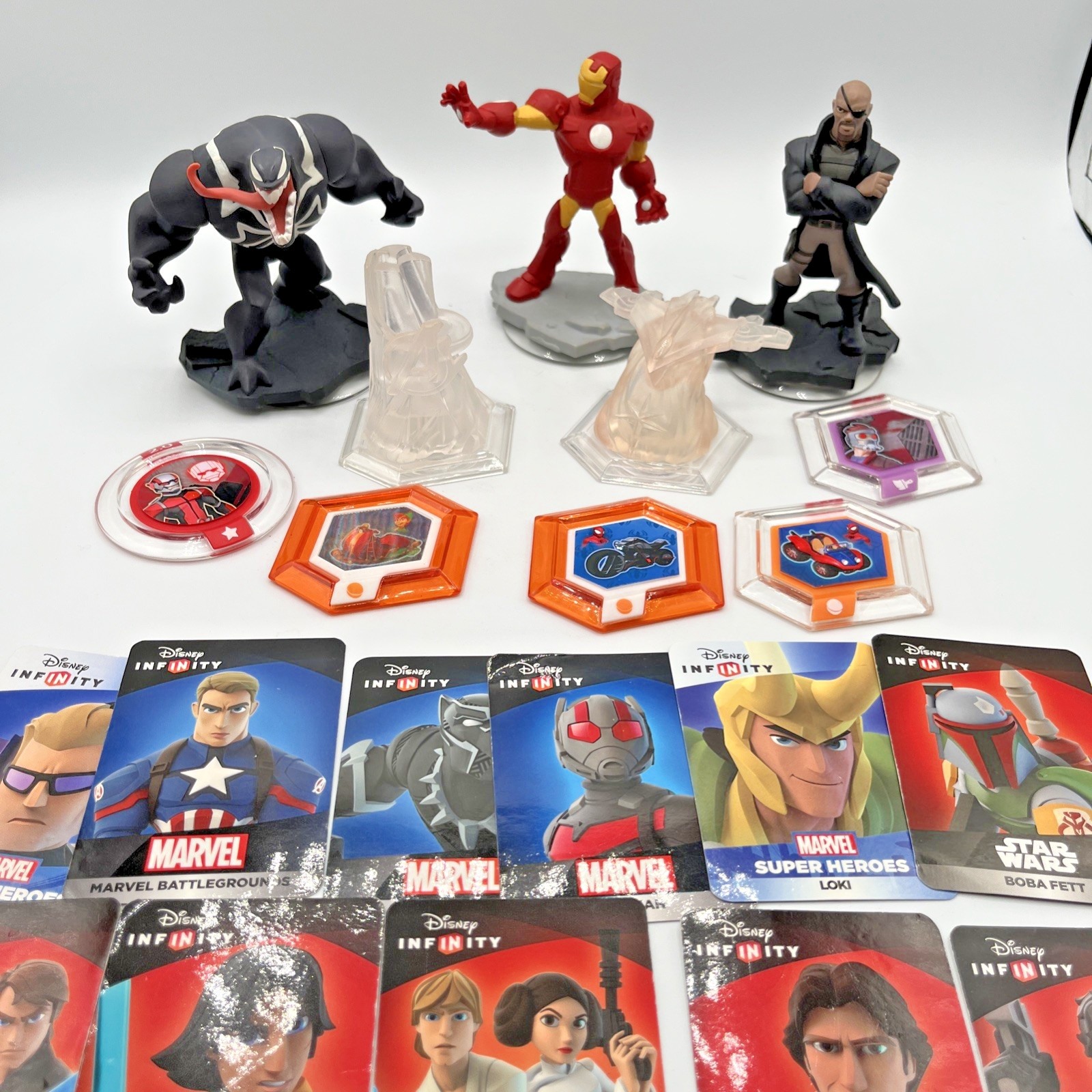 Disney Infinity Marvel Star Wars Mixed Lot Venom Iron Man + Power Discs 2.0 3.0