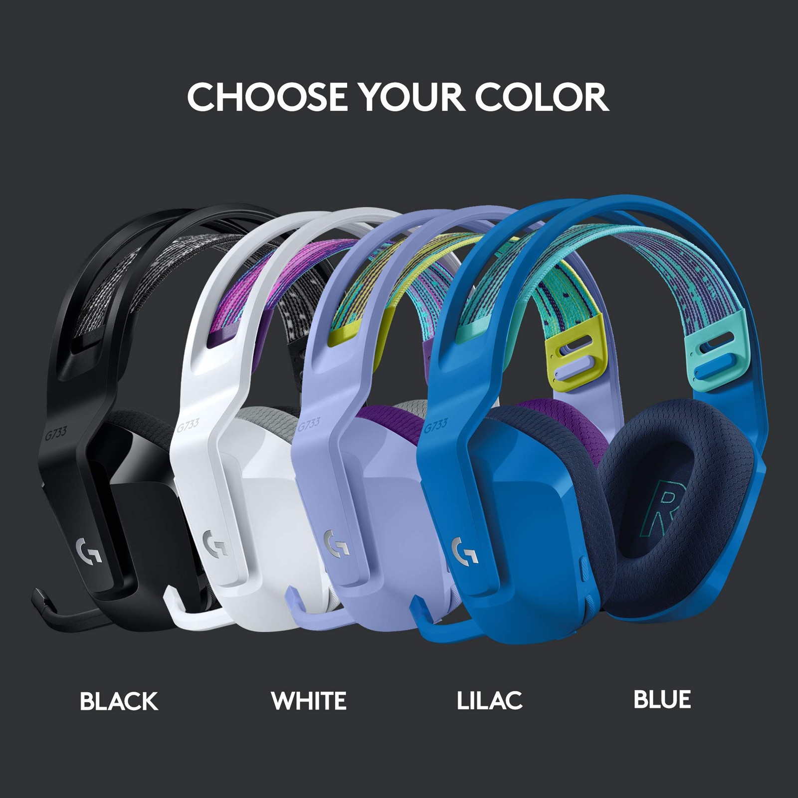 Logitech G733 Lightspeed Wireless Gaming Headset Suspension Headband Lightsync