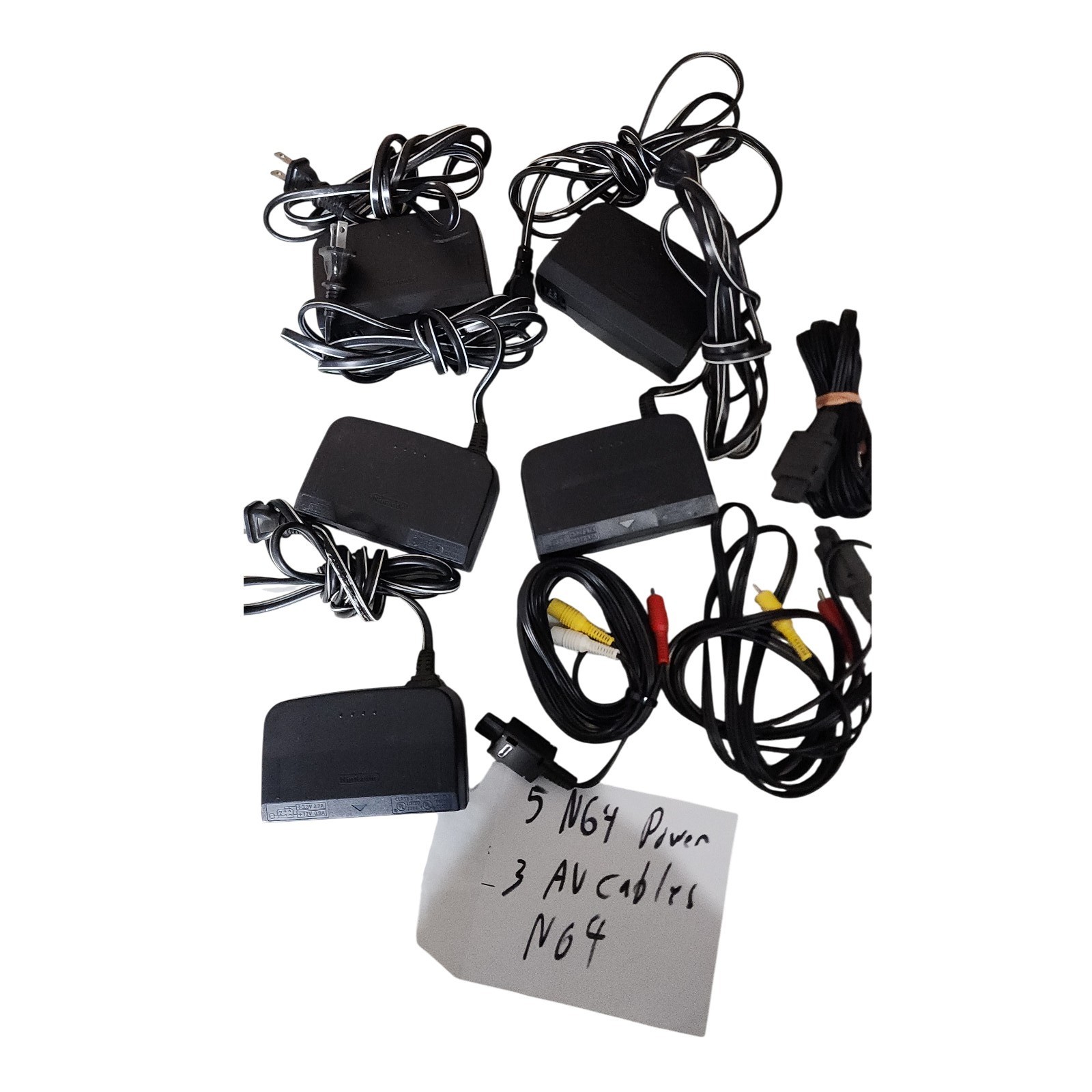 Nintendo N64 Lot 5 Power Adapter And 3 AV Cables Untested