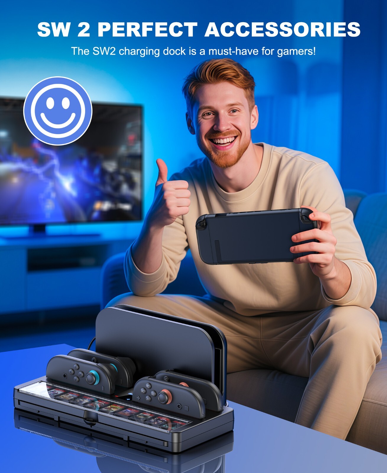 4 in 1 Charging Dock Station for Switch 2 Joy-Con Controller Charger Storage