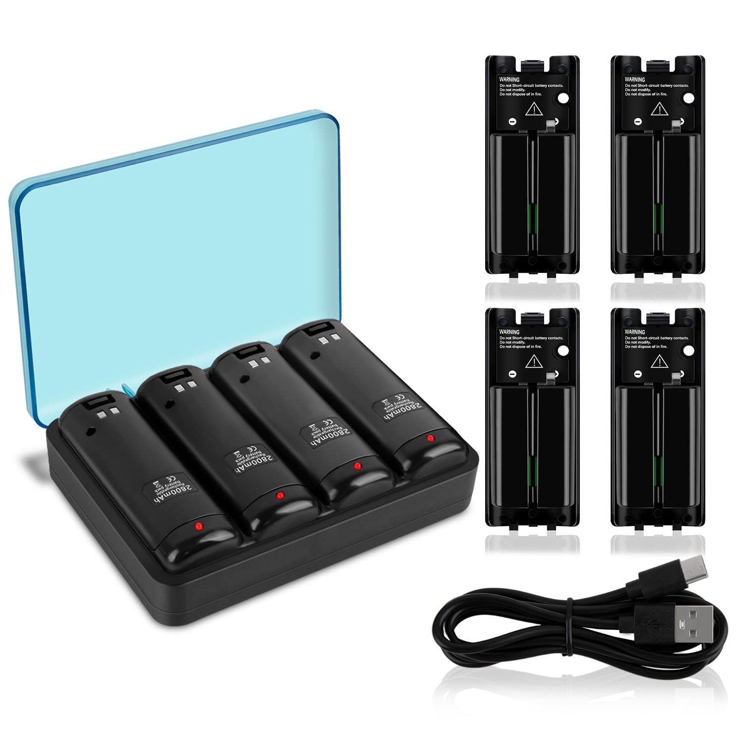 Wii Remote Charger Station with 4-Pack 2800mAh Rechargeable Batteries USB