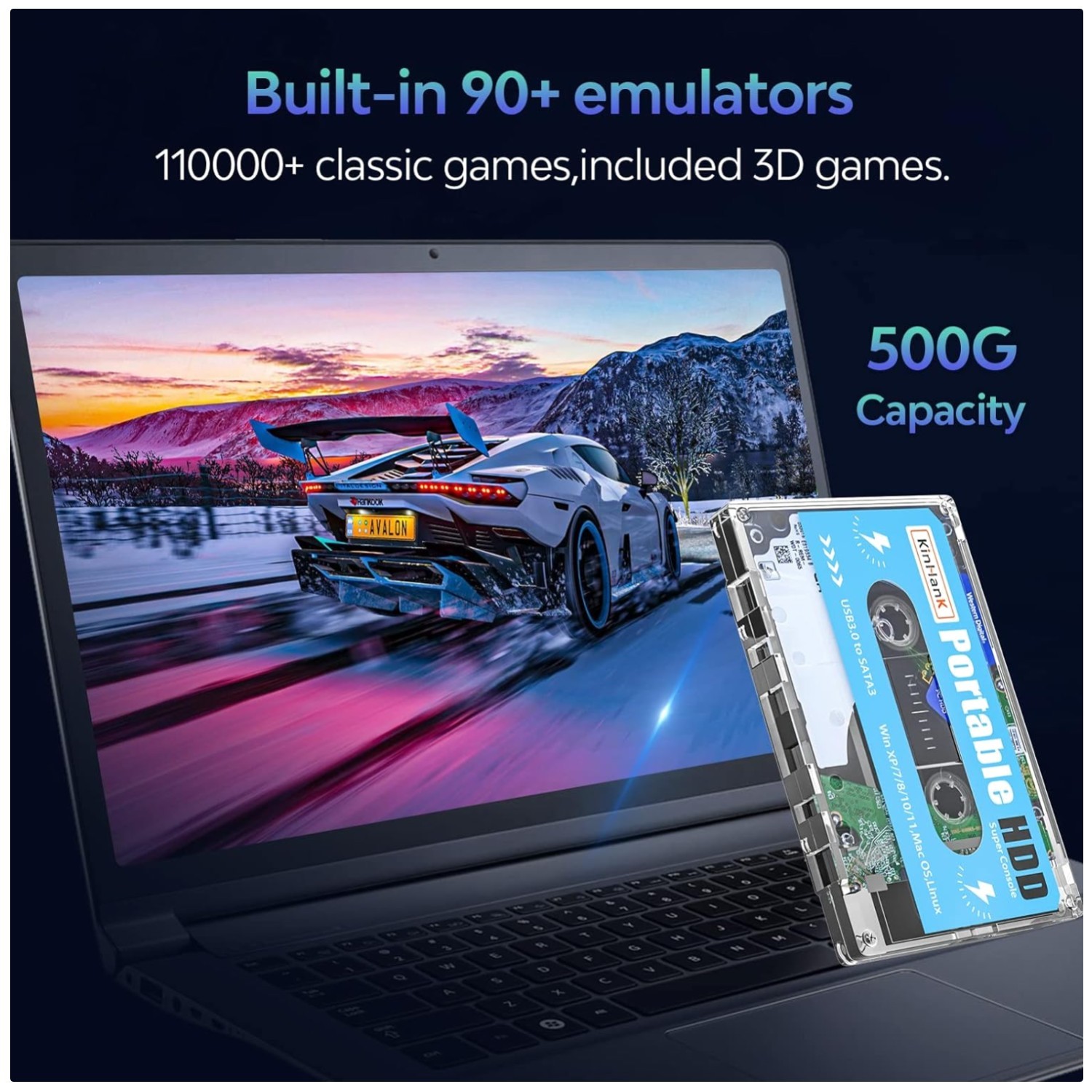 Portable Gaming Drive with 90+ Emulators, Plug and Play/-%