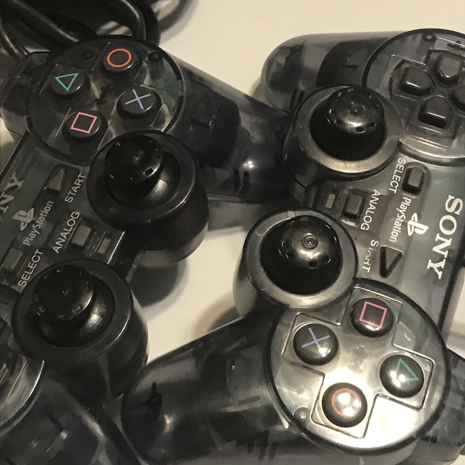 PlayStation PS2 Controller Official OEM DualShock Clear Smoke Gray Lot Of 2.