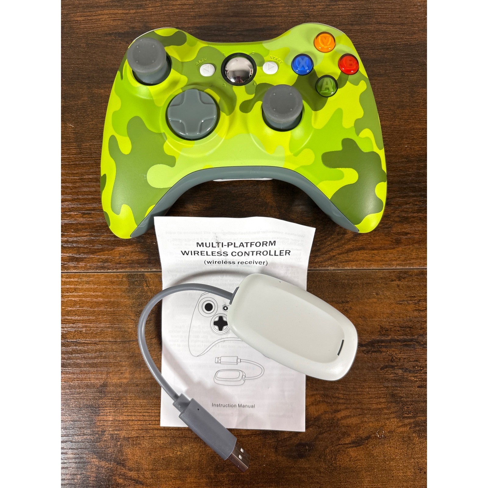 Multi-Platform Wireless Controller Green Camo Gamepad with USB Receiver Manual