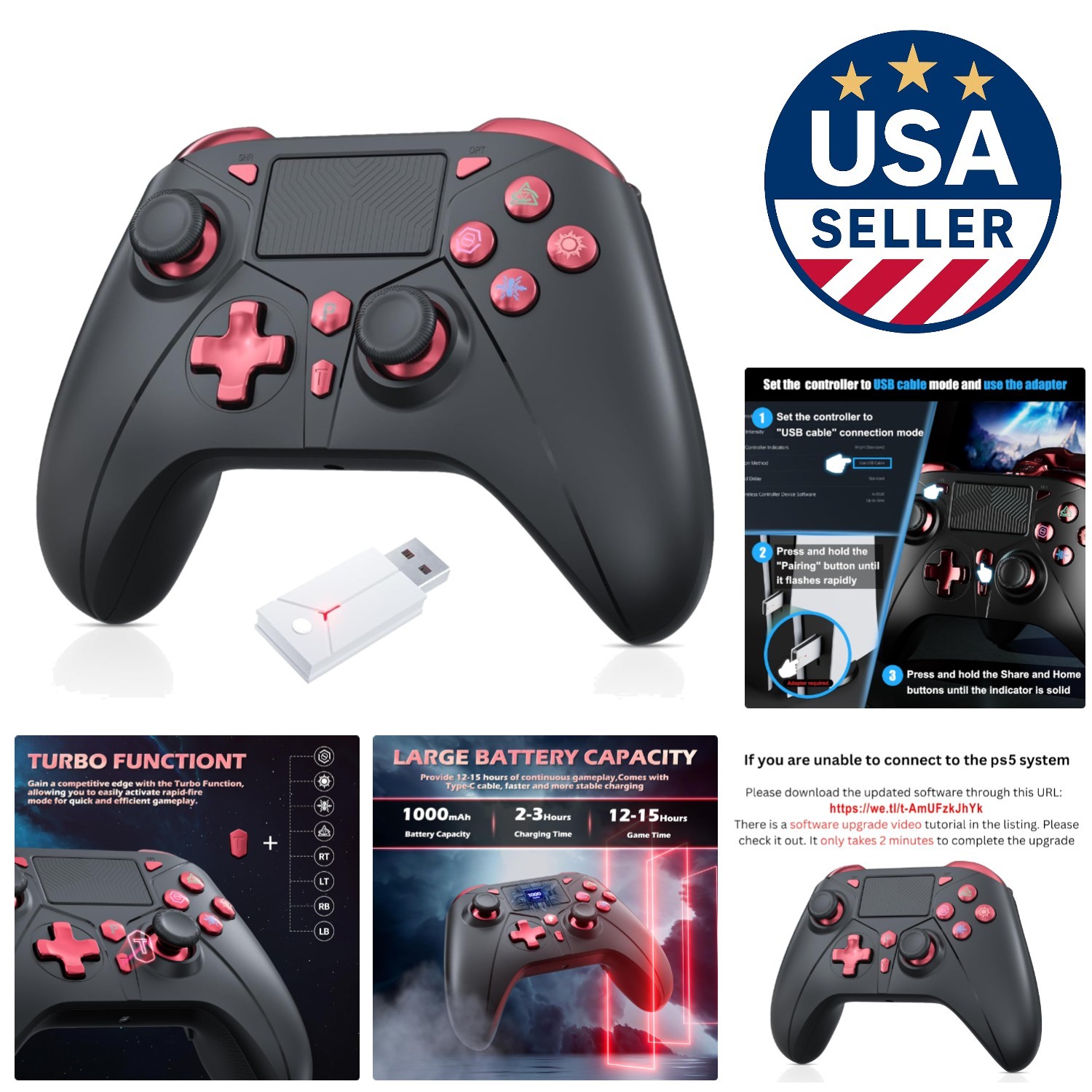 Versatile Wireless Controller for PS5/PC with 3.5mm Audio Jack & Fast Charging