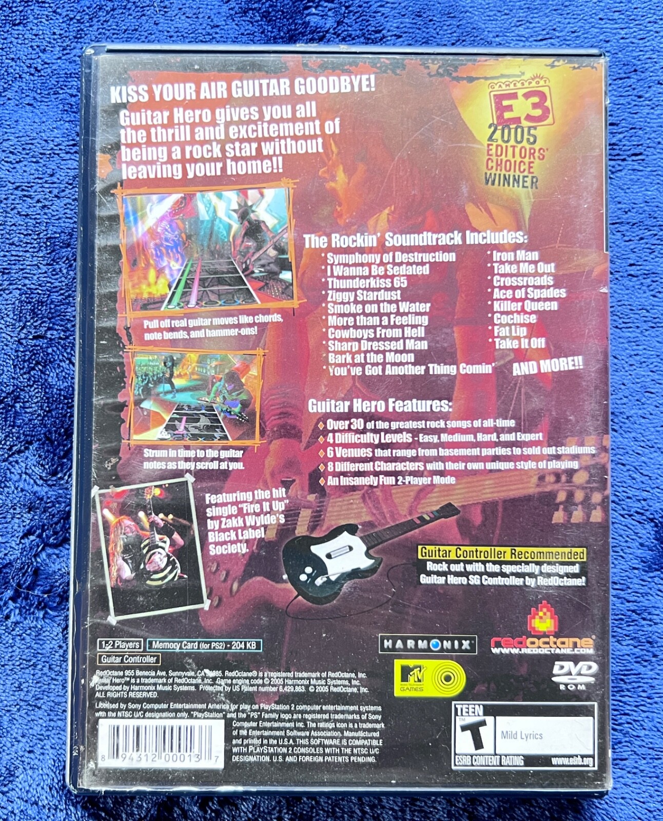 New PlayStation 2 Red Octane Wireless Guitar Hero II and Game with 3 Used Games