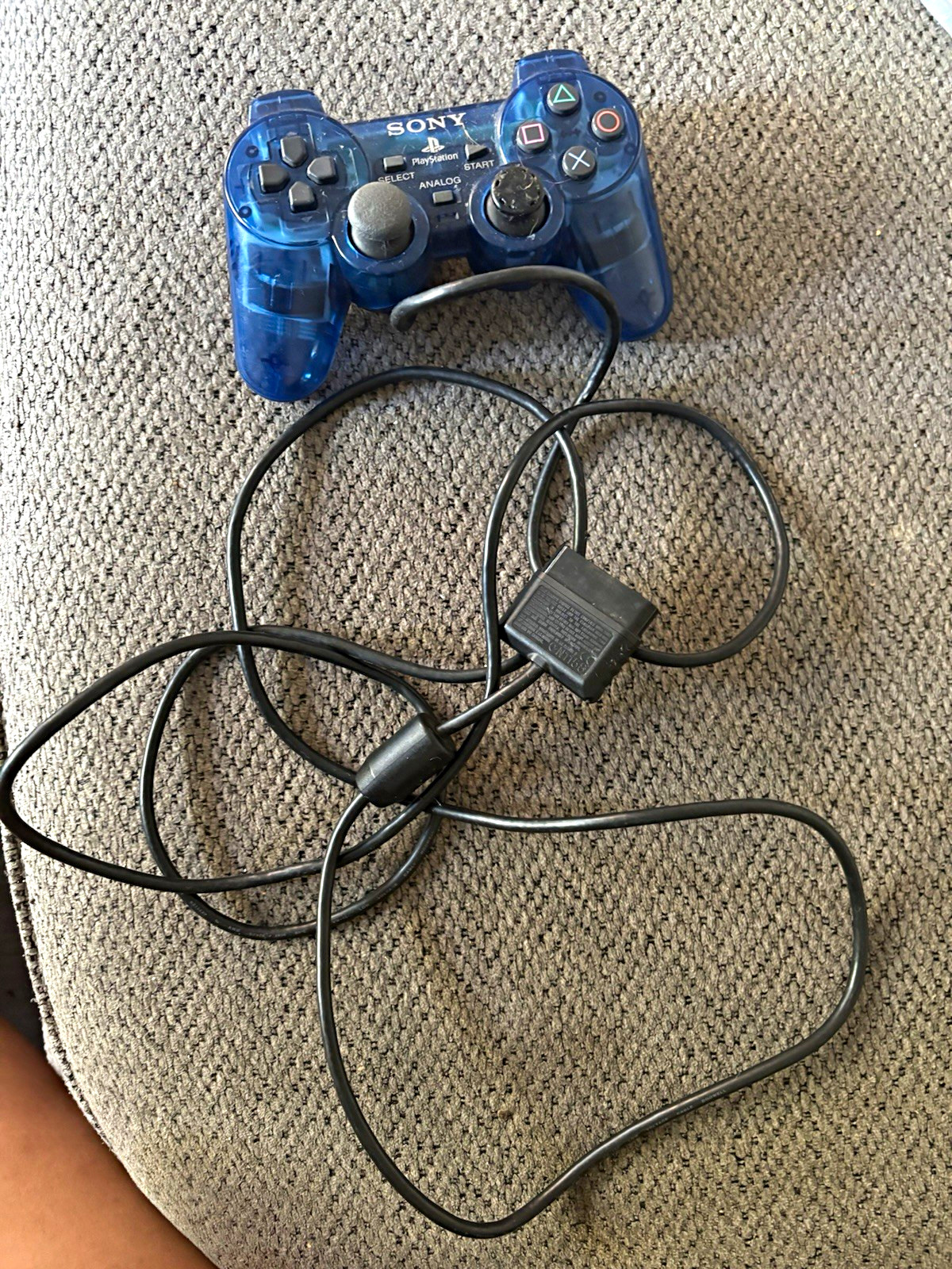 Sony DualShock 2 Wired Controller Transparent Blue Analog for PS2 PS1