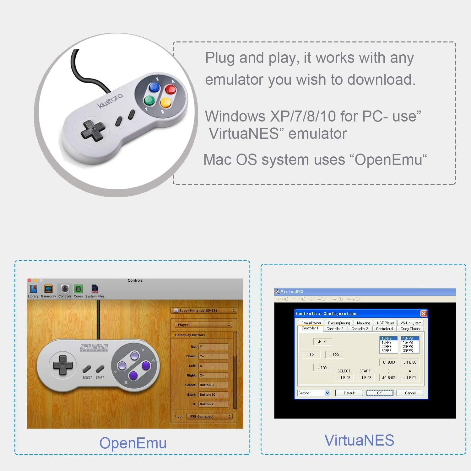 USB PC Wired SNES Gamepad Wireless NES Controller for Mac Raspberry Pi Retropie