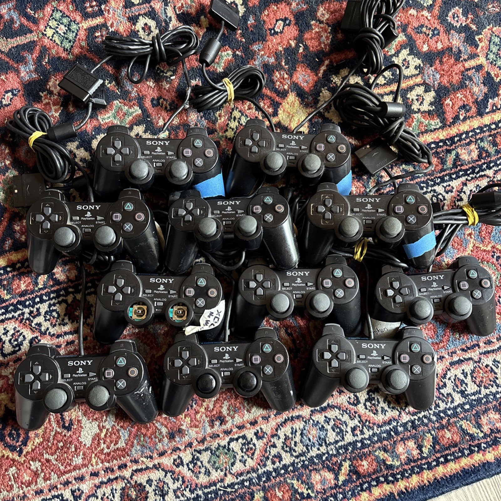 11x Sony PS2 Wired Controller Black, OEM, DualShock, PlayStation 2 For Parts