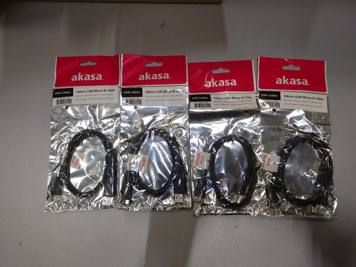 Lot of 4 Akasa 100cm USB Micro-B Cables – Used, Original Packaging
