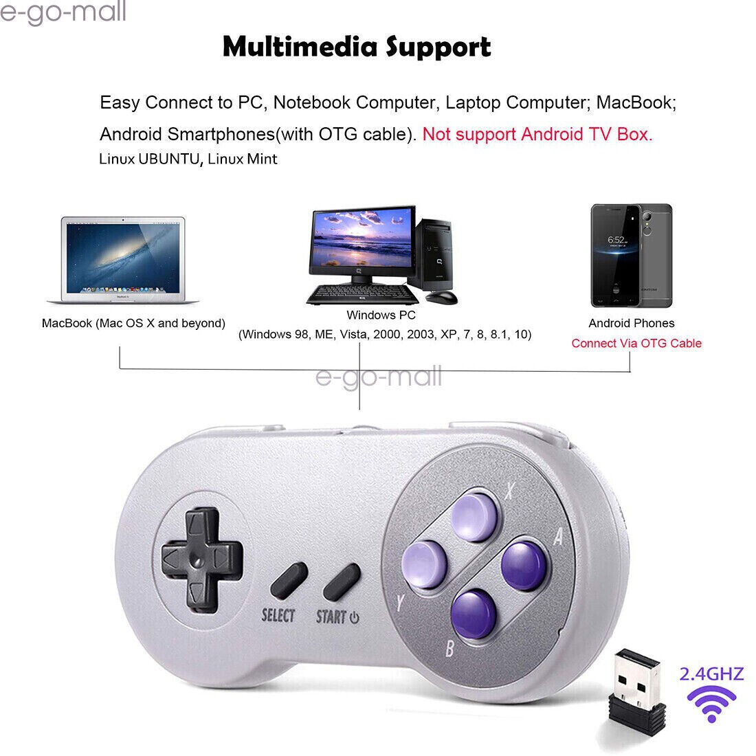 Wireless Super Nintendo SNES System Gamepad Replacement Controller/USB For PC