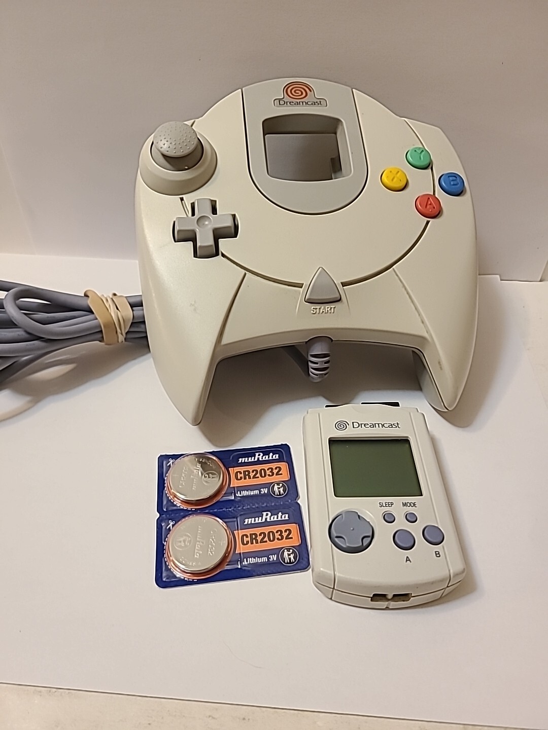 Sega Dreamcast Controller HKT-7700 White Tested With VMU And New Batteries